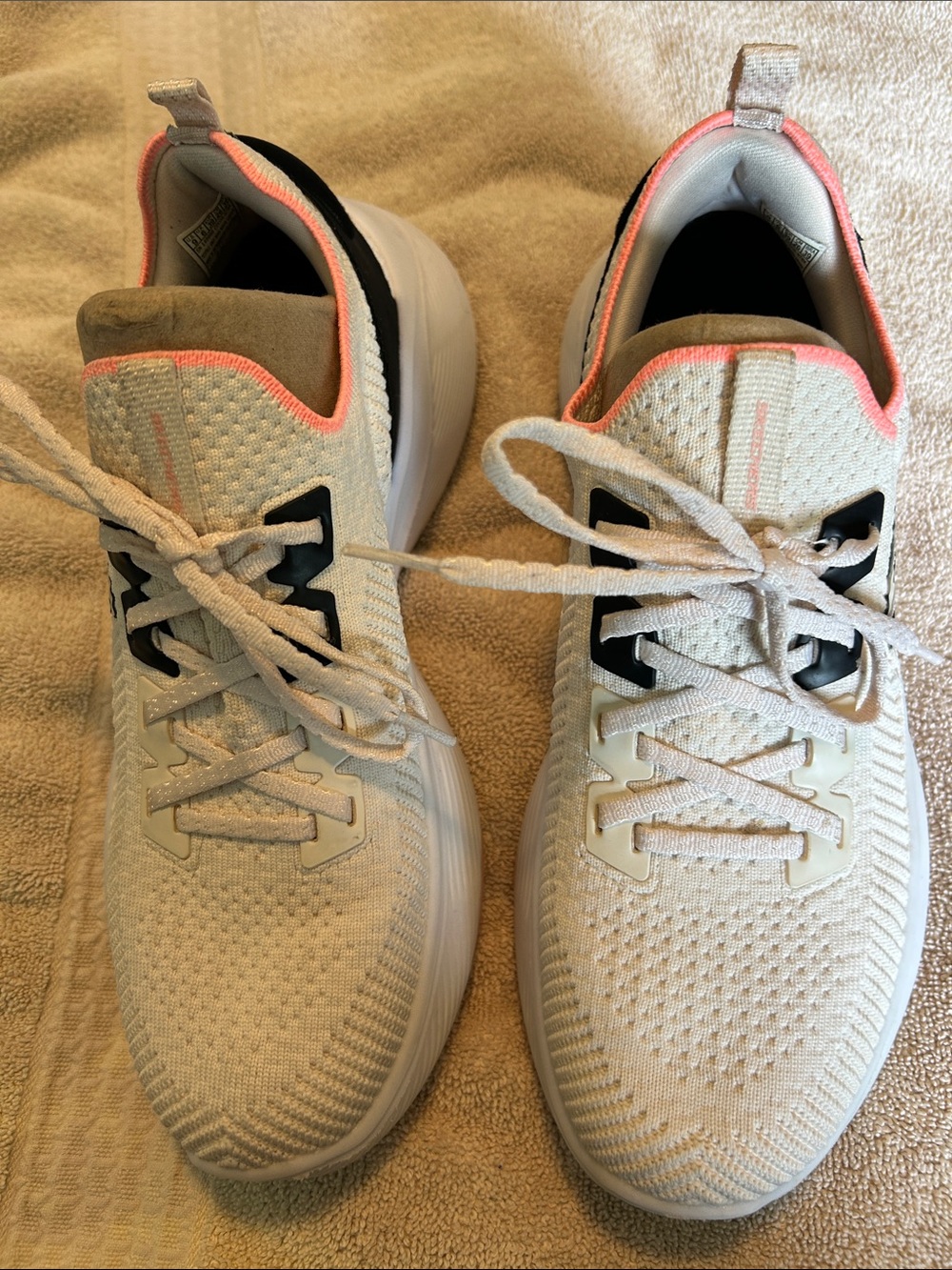 Skechers Women's Cream Knit Athletic Sneakers with Orange and black Trim